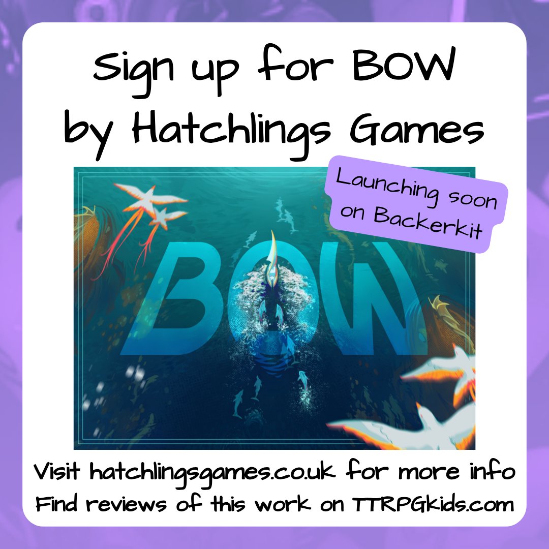 @hatchlingDM is about to launch their next crowdfunding campaign, BOW!

Get ready for the awesome artwork, creativity, and adventure that comes with all of the Hatchlings projects!

Sign up now to prepare for launch!!

#TTRPG #backerkit #crowdfunding #indie