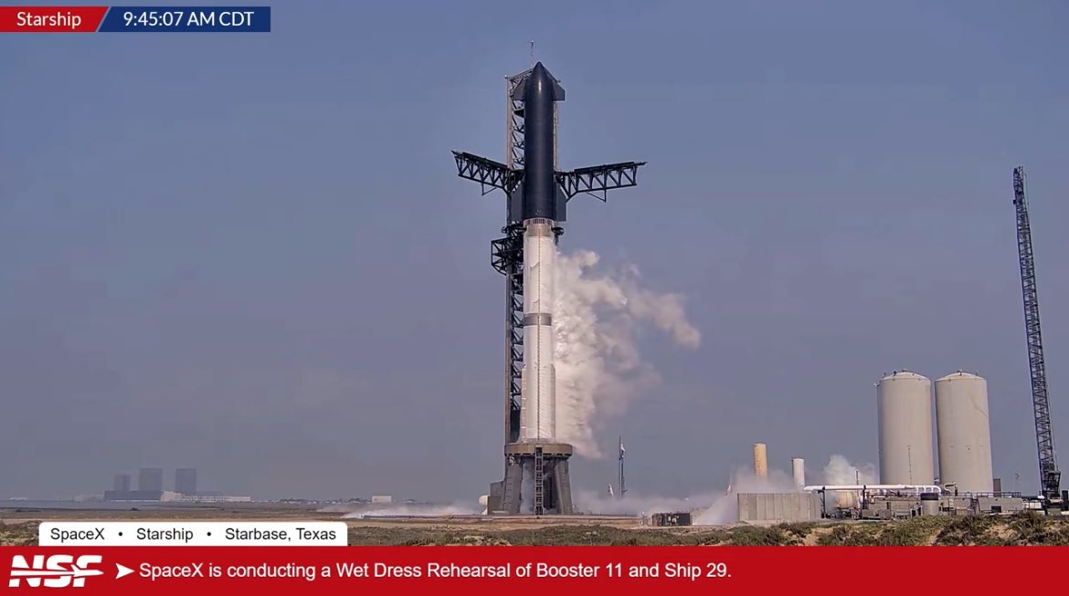 Starbase - Starship / Une seconde répétition générale est en cours. Assurément, SpaceX se met toutes les chances de son côté pour réussir ce quatrième vol. Si celui-ci est réussi, peut-on s’attendre à une mise en orbite du Ship durant le cinquième vol ? Ce serait intéressant.