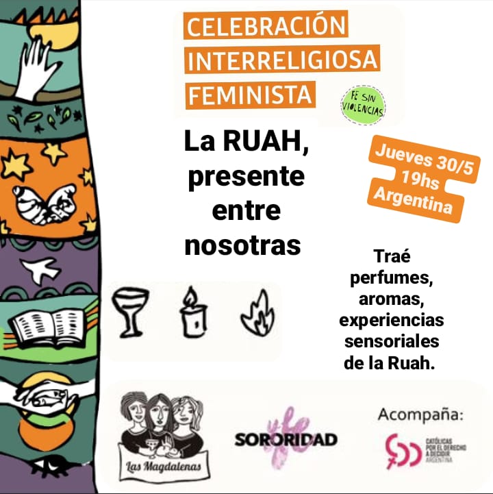 ¡Te esperamos este jueves 30 de mayo a las 19, hora de Argentina, para nuestra celebración interreligiosa feminista mensual! Pedí el enlace al zoom en el IG de @lasmagdalenas.arg o en el de  @fesinviolencias💜💜