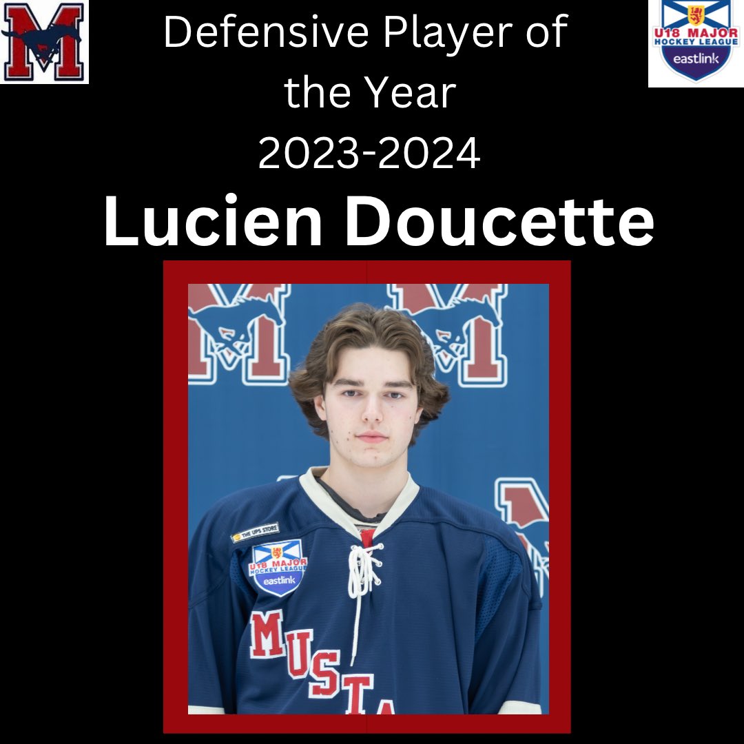 Mustangs 23-24 Award winners: 

MVP - Angus Arnold
Offensive Player - Kellen Fuller
Defensive Player - Lucien Doucette
Coaches Award - Luke Crotty
Team Player - Drew Muise
Rookie of the Year- Noah Muise
Offensive Rookie - Carter Sullivan
Defensive Rookie - Dylan Paplinskie