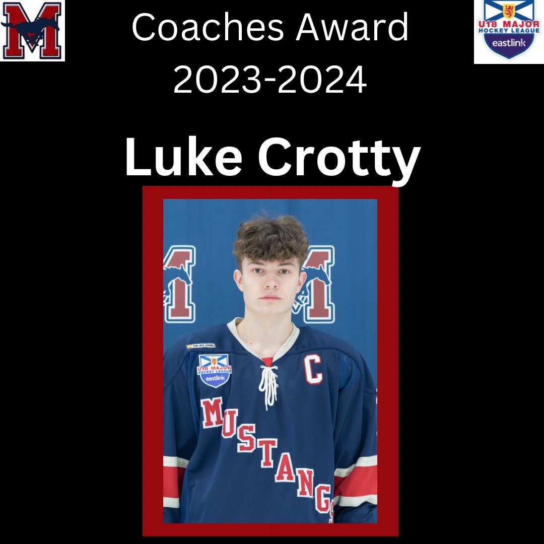 Mustangs 23-24 Award winners: 

MVP - Angus Arnold
Offensive Player - Kellen Fuller
Defensive Player - Lucien Doucette
Coaches Award - Luke Crotty
Team Player - Drew Muise
Rookie of the Year- Noah Muise
Offensive Rookie - Carter Sullivan
Defensive Rookie - Dylan Paplinskie