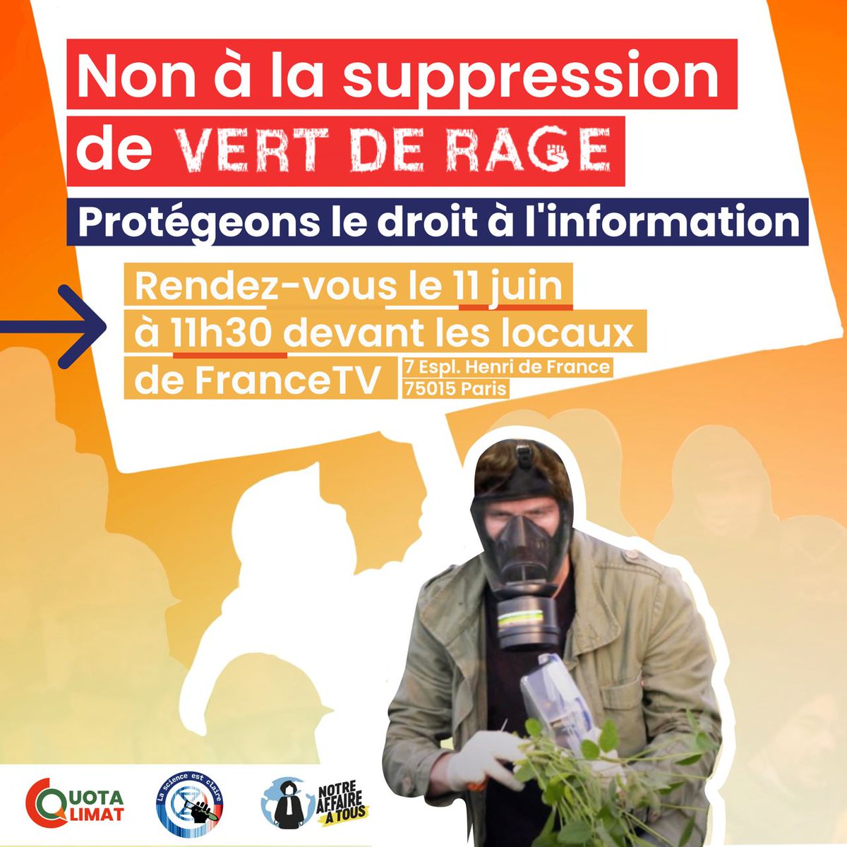 Parce qu'il y a urgence : nous organisons un rassemblement devant @Francetele pour défendre le journalisme d'investigation environnemental !