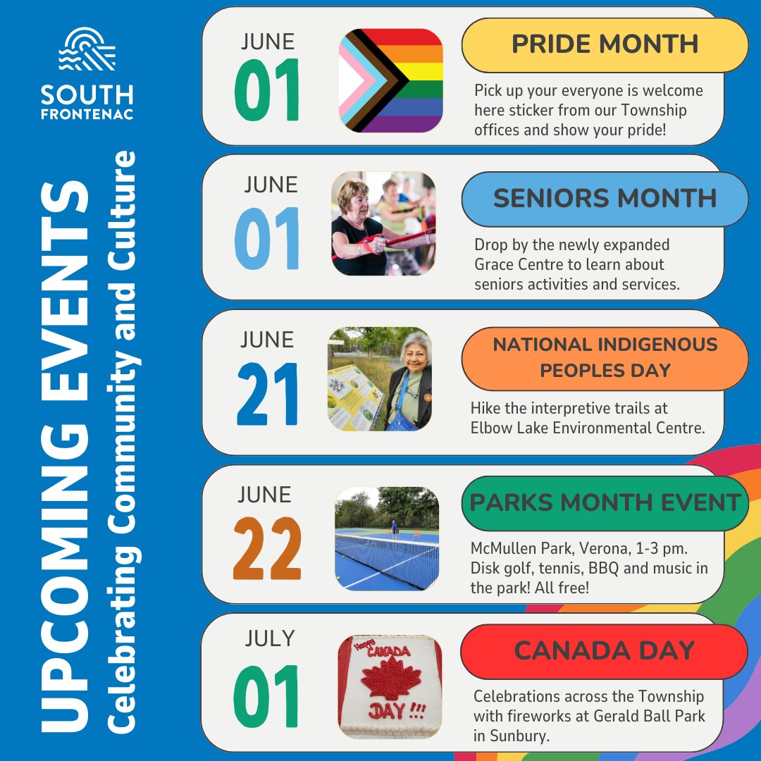 June kicks off a month of cultural and community celebrations in South Frontenac. Find out everything that is happening this month and get ready to celebrate! 🏳️‍🌈🛝🎈 southfrontenac.net/en/news/celebr…