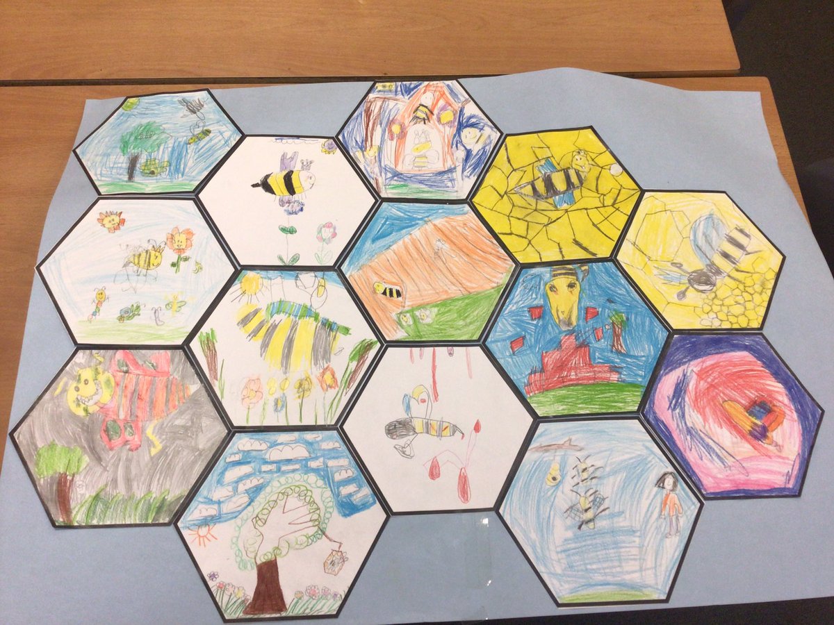 P2 have been exploring tessellation in nature and discovered that bees store their honey in cells shaped like hexagons. P2 recreated the inside of a beehive using hexagons 🐝🐝🐝