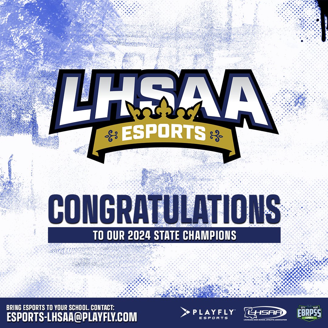 Congratulations to the 2024 LHSAA Esports State Champions! 🎮🏆 David Thibodaux STEM - Chess.com Caddo Magnet - Mario Kart 8 Deluxe Jesuit - Rocket League Mandeville - Super Smash Bros. Ultimate Jesuit - VALORANT