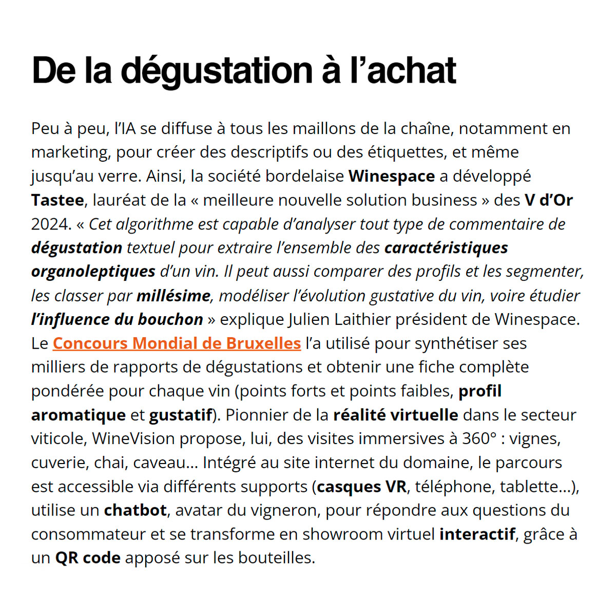 Big thanks to Florence Jaroniak for speaking about tastee in her article "AI as an Ally for the Industry" (L’IA, Alliée de la filière). #Bourrassé, when are we studying together the influence of the cork on wine profile? 😉

Full article: bourrasse.com/lia-alliee-de-…