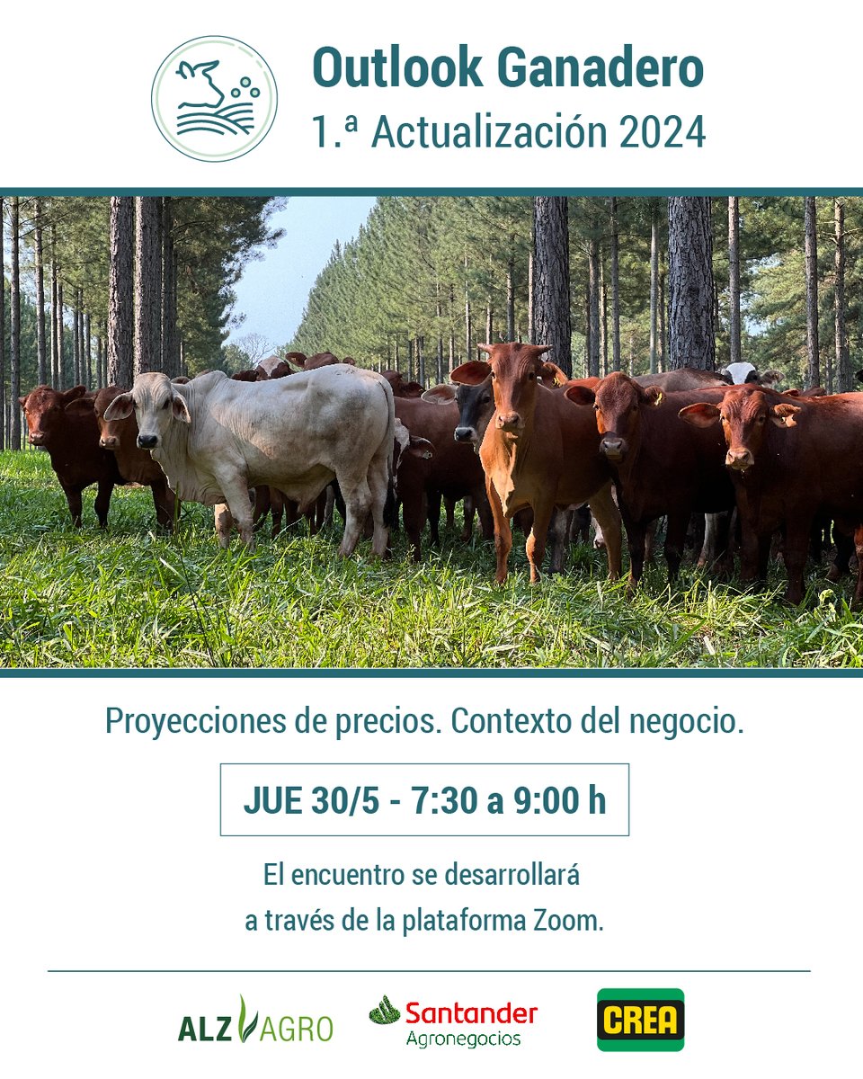 crea_arg's tweet photo. La info que necesitás para tomar las mejores decisiones ganaderas está acá 👇🏻

1° Actualización 2024 Outlook Ganadero CREA 🐂
Indicadores, sistemas productivos, mercados... ¿qué cambió? ¿qué tenemos que cambiar?

Formato virtual 💻📱

Reservá tu lugar 👉🏻 https://t.co/Nnljszitup https://t.co/sMtUiLcgyc