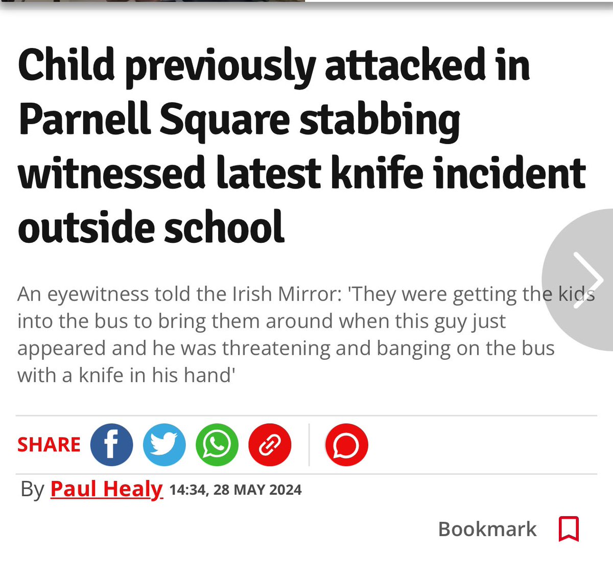 Shocking Story: A Child who was previously attacked in Parnell Square stabbing witnessed latest knife incident outside school today. 
Our Minister for justice tried desperately to tell how safe Dublin is. Try telling that to the traumatised children of this and the previous