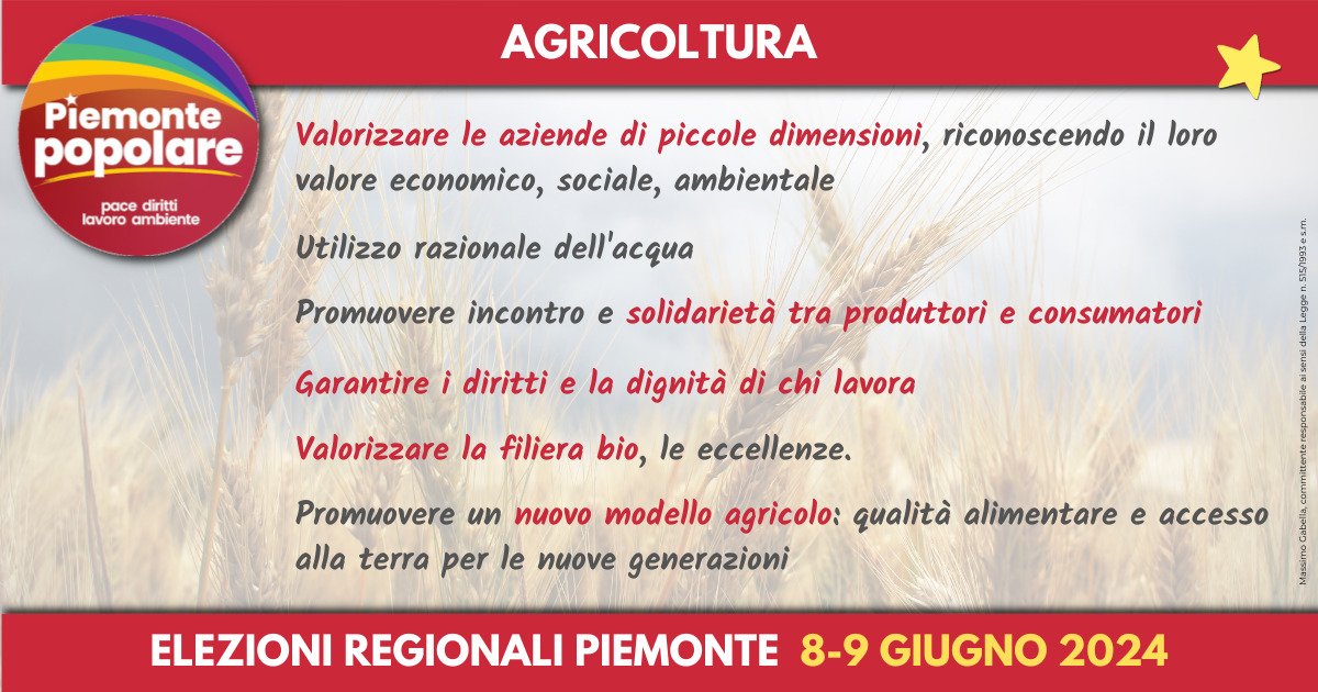 🔴 PILLOLE DI PROGRAMMA 👇

📌 L'agricoltura per Piemonte Popolare