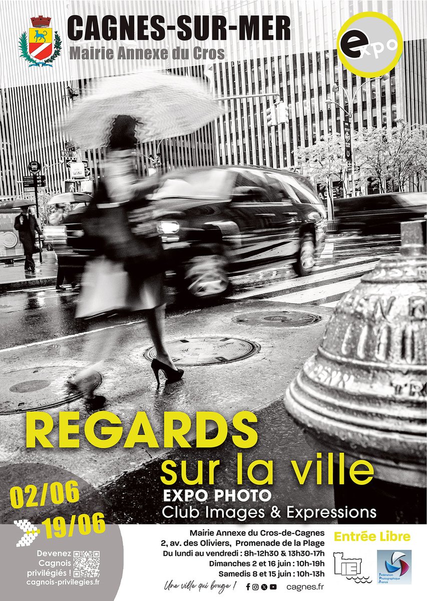 [EXPOSITION] La Mairie Annexe du Cros-de-Cagnes accueille l’exposition de photos temporaires “Regards sur la ville”. 😍 📆 Du 02 au 19 juin 📍 Mairie Annexe Cros-de-Cagnes Venez découvrir les œuvres du club Images & Expressions ! 🤗 Plus d’infos : bit.ly/3VhSELl