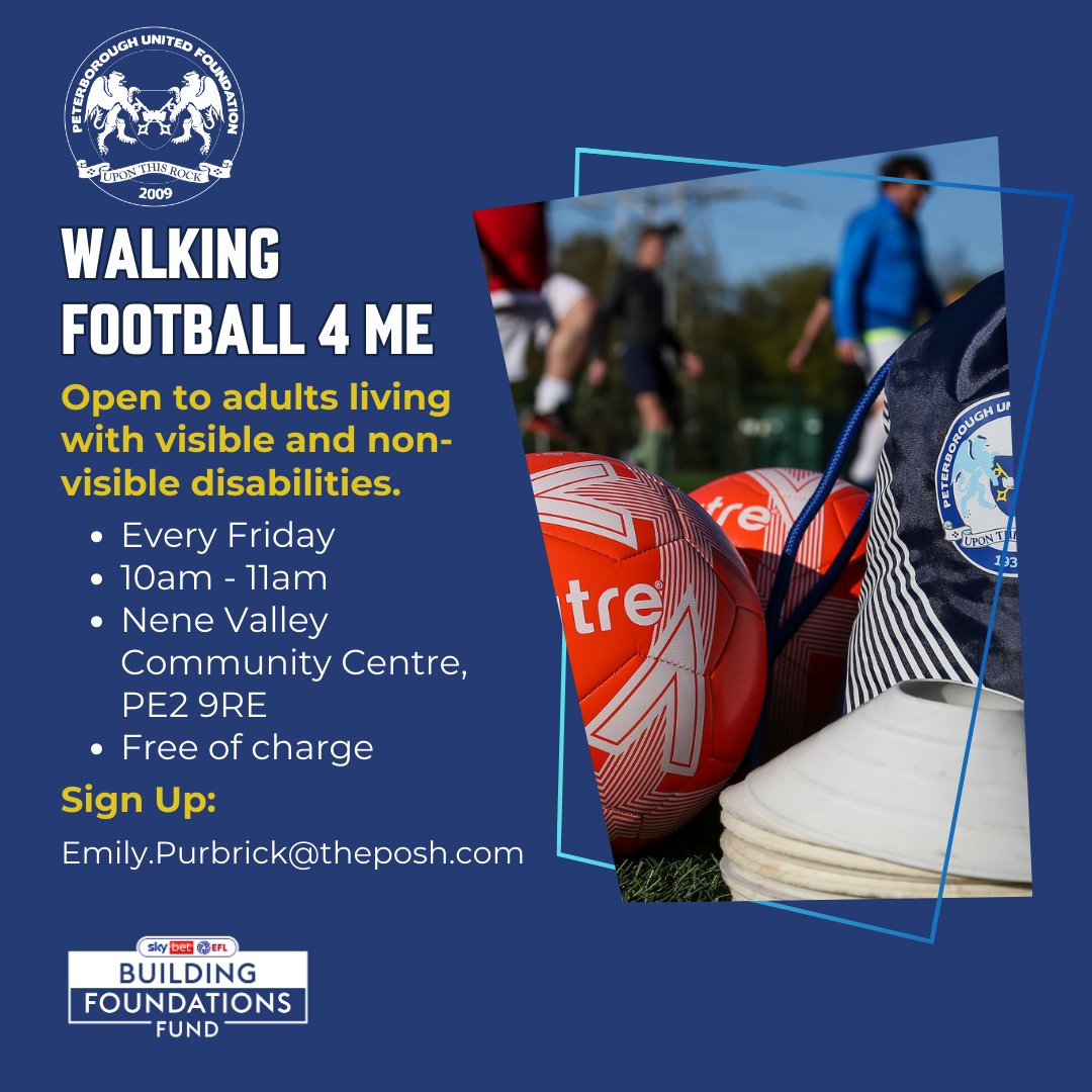 ⚽ Our Walking Football 4 Me sessions take place every Friday. 💙 Open to adults living with visible & non-visible disabilities. 🔗 Emily.Purbrick@theposh.com to sign up! #pufc