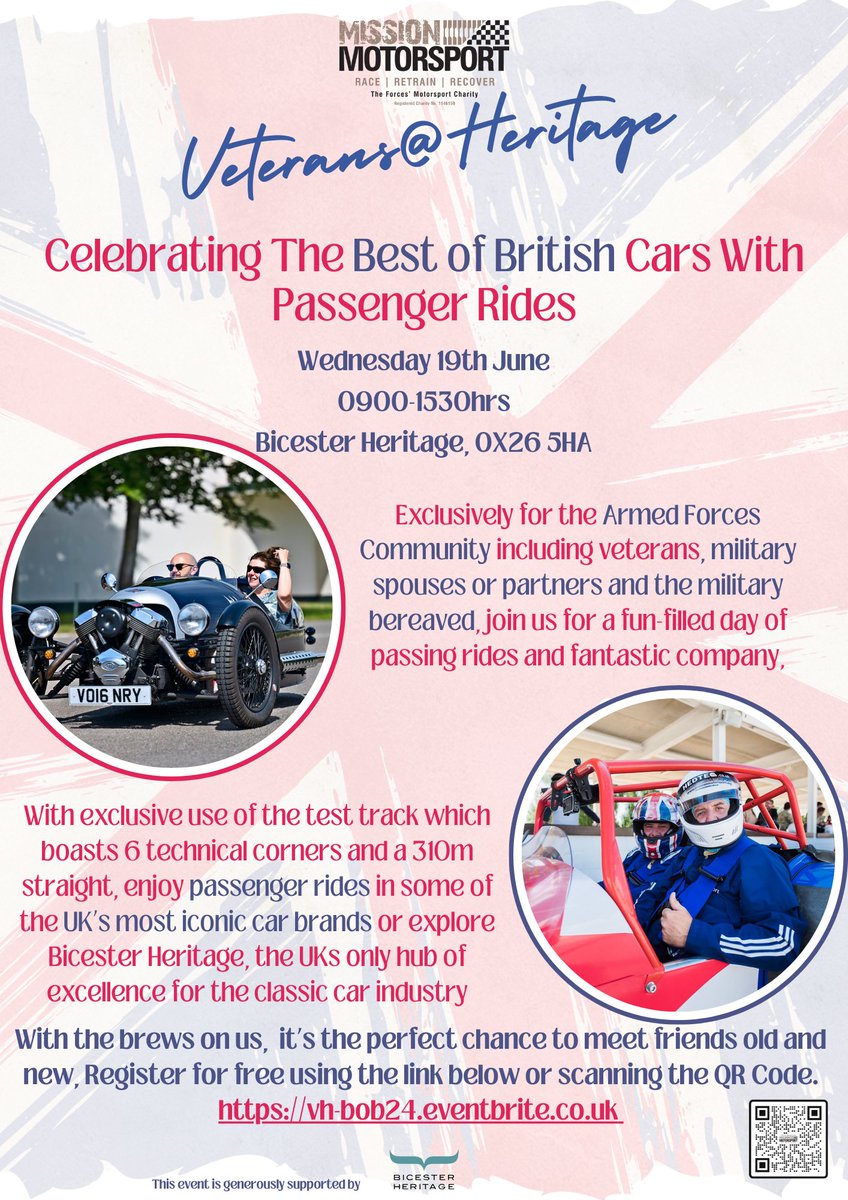 Join us at @BicesterH for our next Veterans@Heritage event on the 19th June.
Whilst we can't guarantee the weather, we can absolutely guarantee great company & iconic cars as we celebrate the Best of British.

Open the #ArmedForcesCommunity register  here: eventbrite.co.uk/e/veterans-her…