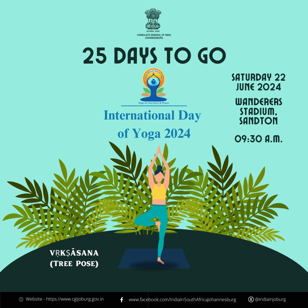 #Countdown
25 Days to Go for #YogaDay2024 celebration in Johannesburg.
Today's Asana is 'Vrksasana'
Hurry up and register now 📷
zaf.phylaxis.ai/yogaforlife