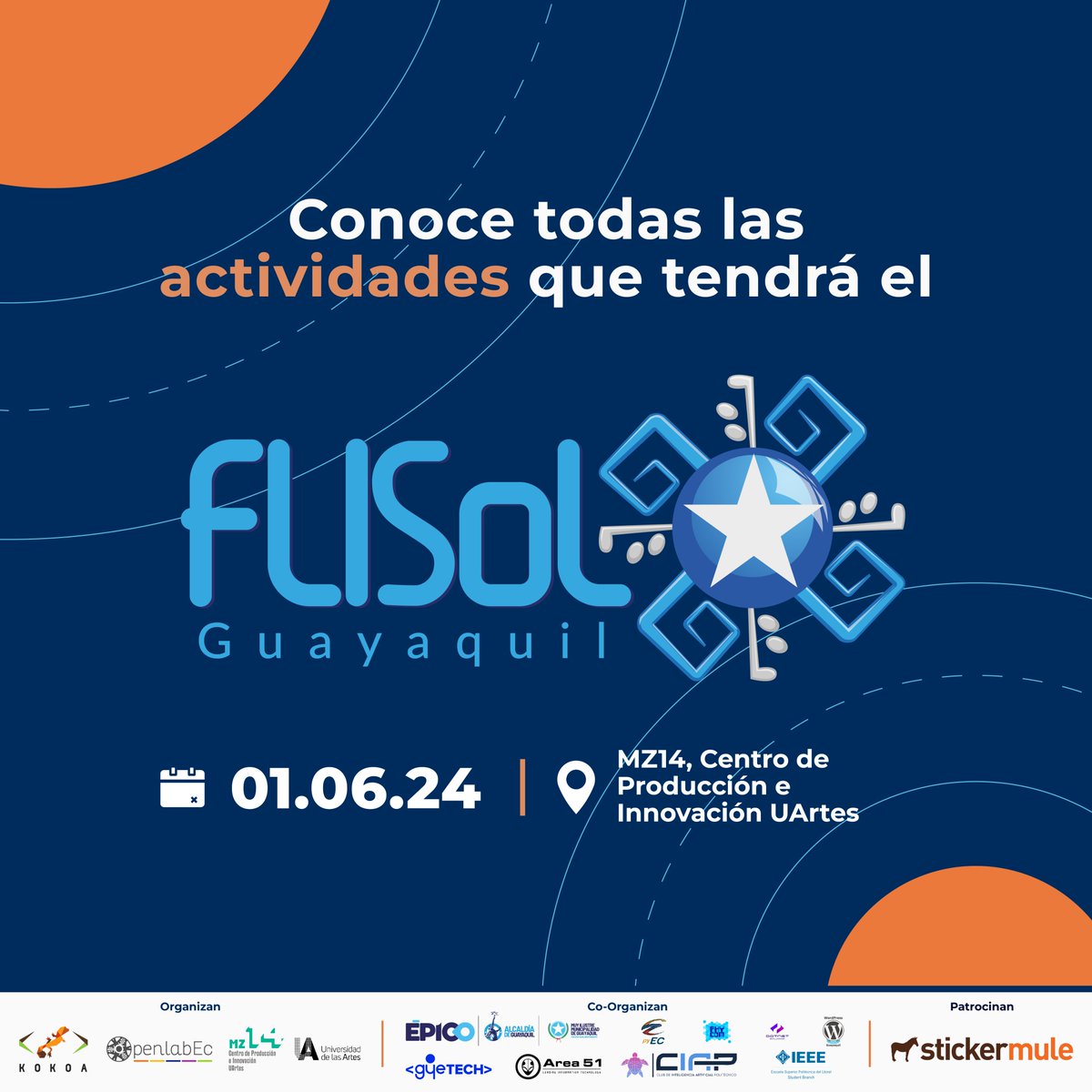 🎉 ¡Únete a Flisol Guayaquil 2024! 🎉 Te esperamos el 1 de junio en MZ14 a partir de las 9:00 para un día lleno de conocimiento y tecnología. ¡Entrada gratuita! Regístrate en flisol.ec #Flisol2024Ecuador #Flisol #Guayaquil #SoftwareLibre
