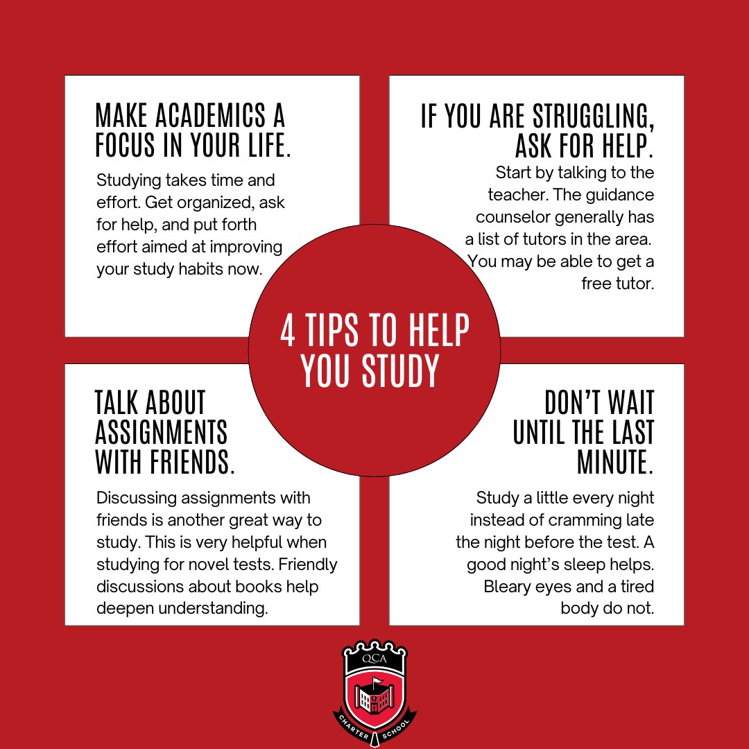 QCACS's tweet image. 4 Tips to Help you Study 😄

#qcacs #charterschools #applytoday
#NJPCSA
#plainfield