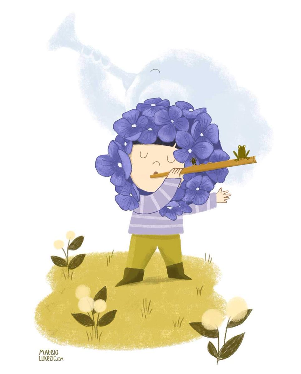 Ste vedeli, da flavto lahko igraš tudi z eno roko. Seveda, ampak pri tem potrebuješ pomoč! 🌸 #kidlit #illustration