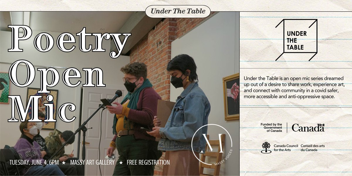 Join Under The Table Poetry June 4th at 6pm for our next open mic night centering disabled and/or queer poets. Register here: bit.ly/3UQ6eUE