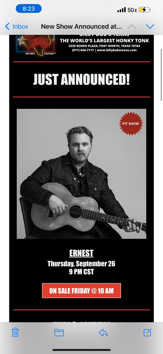 bember02's tweet photo. @MorganWallen you gonna come support your boy @ernest615 for his Main Stage debut? @BillyBobsTexas 🤞🤞🤞 https://t.co/bzn7dpUD0o