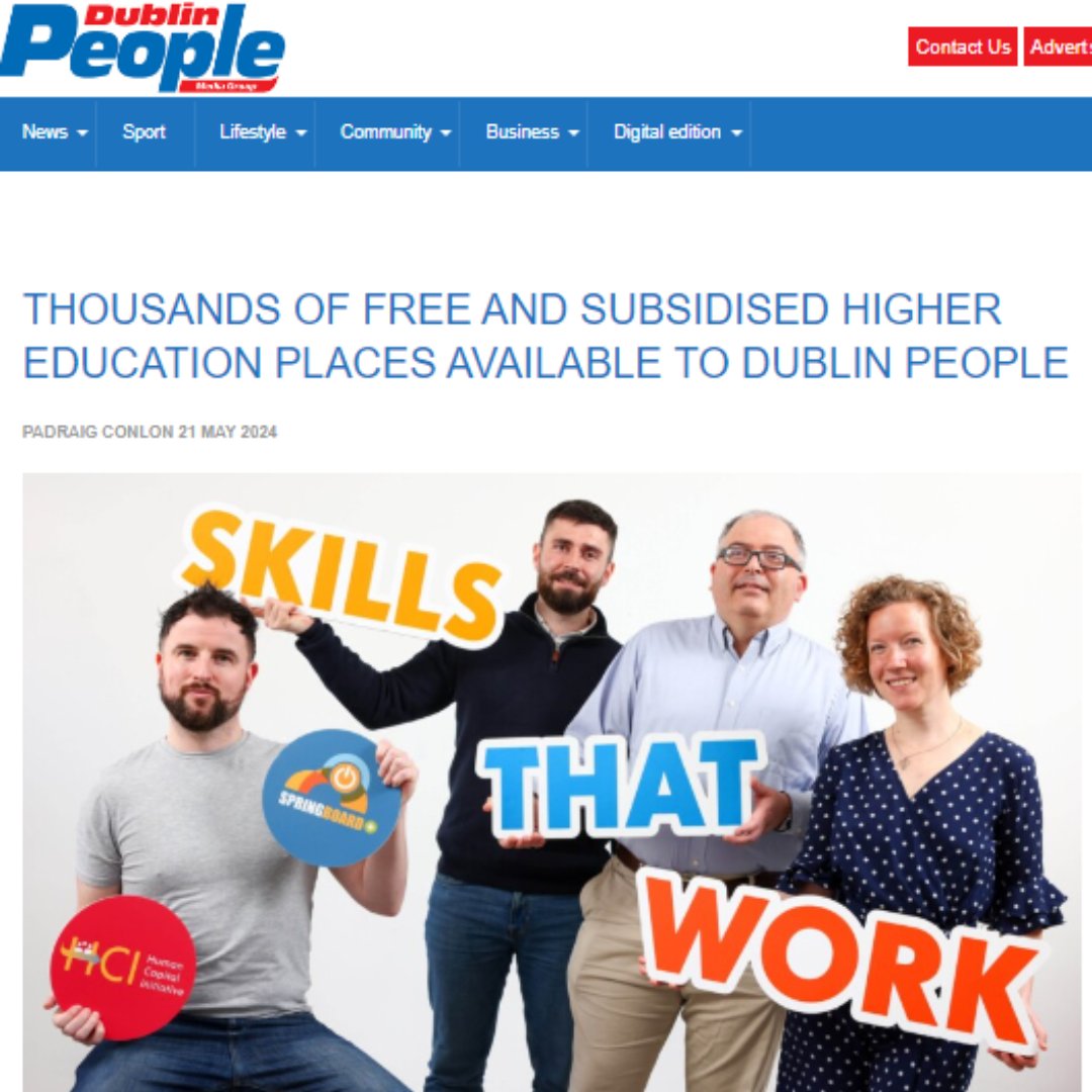 We're thrilled to see the launch of Springboard+ & HCI Pillar 1 2024/2025 courses spotlighted in counties all over Ireland 🥳 We have 11,441 amazing opportunities to upskill & reskill & with so many hybrid and online courses, you can study from home! springboardcourses.ie