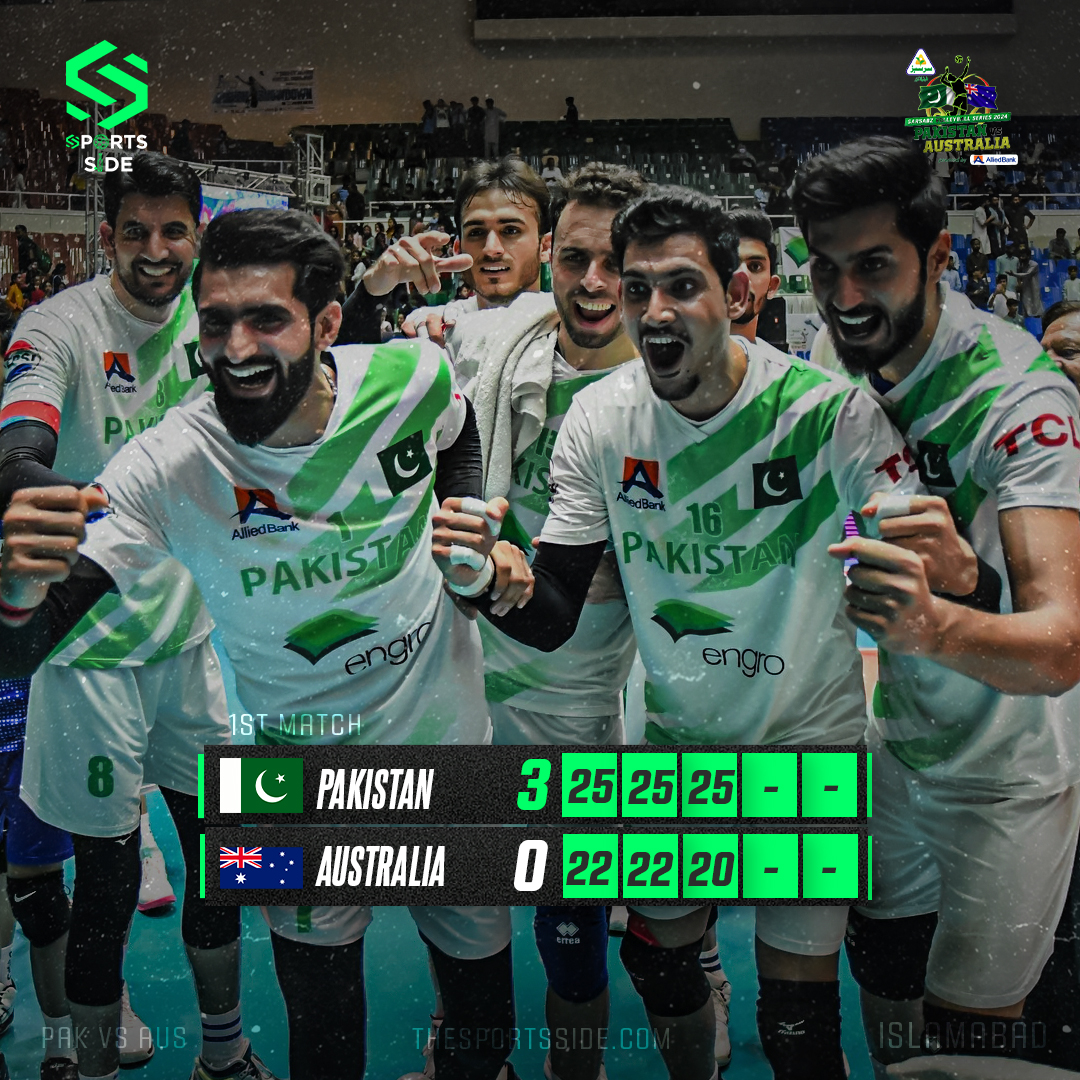Pakistan won the first match 3-0. Australia couldn't get into the game at all. Great start for Pakistan in the series, with Muraad Khan being the standout player.

#SportsSide | #PakistanVolleyball | #Volleyball | #PAKvAUS | #SarsabzVolleyballSeries2024 | #Smashdown2024