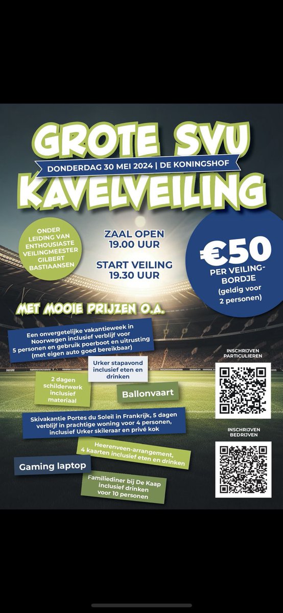 📢 Opgeven kan nog! Iedereen is welkom. Lid of geen lid van onze sportvereniging. Geweldige kavels beschikbaar. Het belooft een gezellige avond te worden 💙🤍
