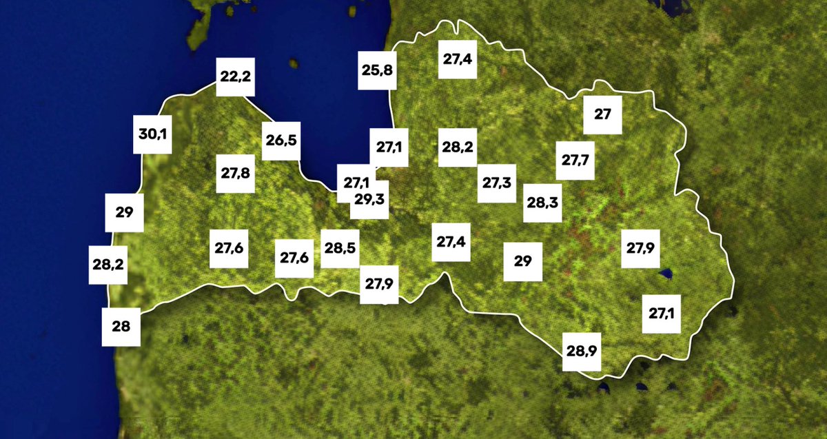 Maksimālā gaisa temperatūra Latvijā līdz plkst. 17