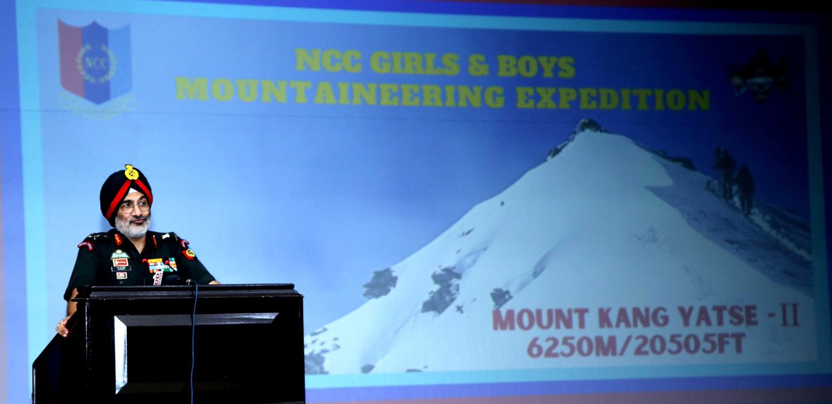 #KangYatse #Ladakh #Expedition The #NCC mountaineering expedition to Mount Kang Yatse-II flagged off by DG NCC Lt Gen Gurbirpal Singh today. The team of officers, instructors & cadets will attempt to scale the 20,505 ft peak by June end. @DefenceMinIndia @giridhararamane