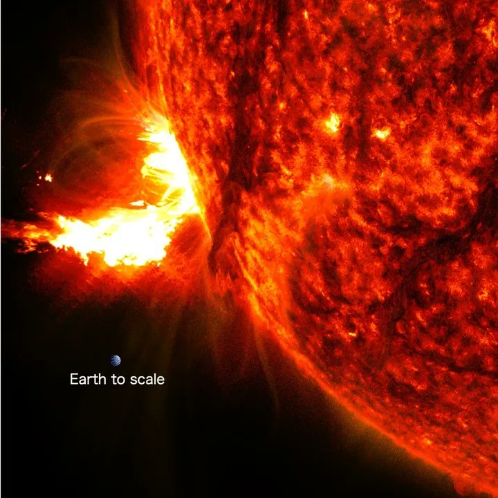 😮 EARTH TO SCALE 😮'The Sun emitted a strong solar flare, peaking at 3:08 a.m. ET on May 27, 2024. NASA’s Solar Dynamics Observatory, which watches the Sun constantly, captured an image of the event' blogs.nasa.gov/solarcycle25/2…