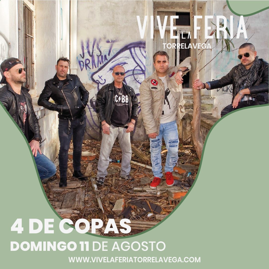 La Banda @cuatrodecopas celebra 26 años sobre los escenarios y no podía faltar en su casa, Torrelavega. ¡No os les podéis perder el domingo 11 de agosto en #ViveLaFeria24 junto con El Drogas y La Fuga! 🎟 Entradas disponibles desde 21 € en el link de la BIO🤩 @Cant_infinita