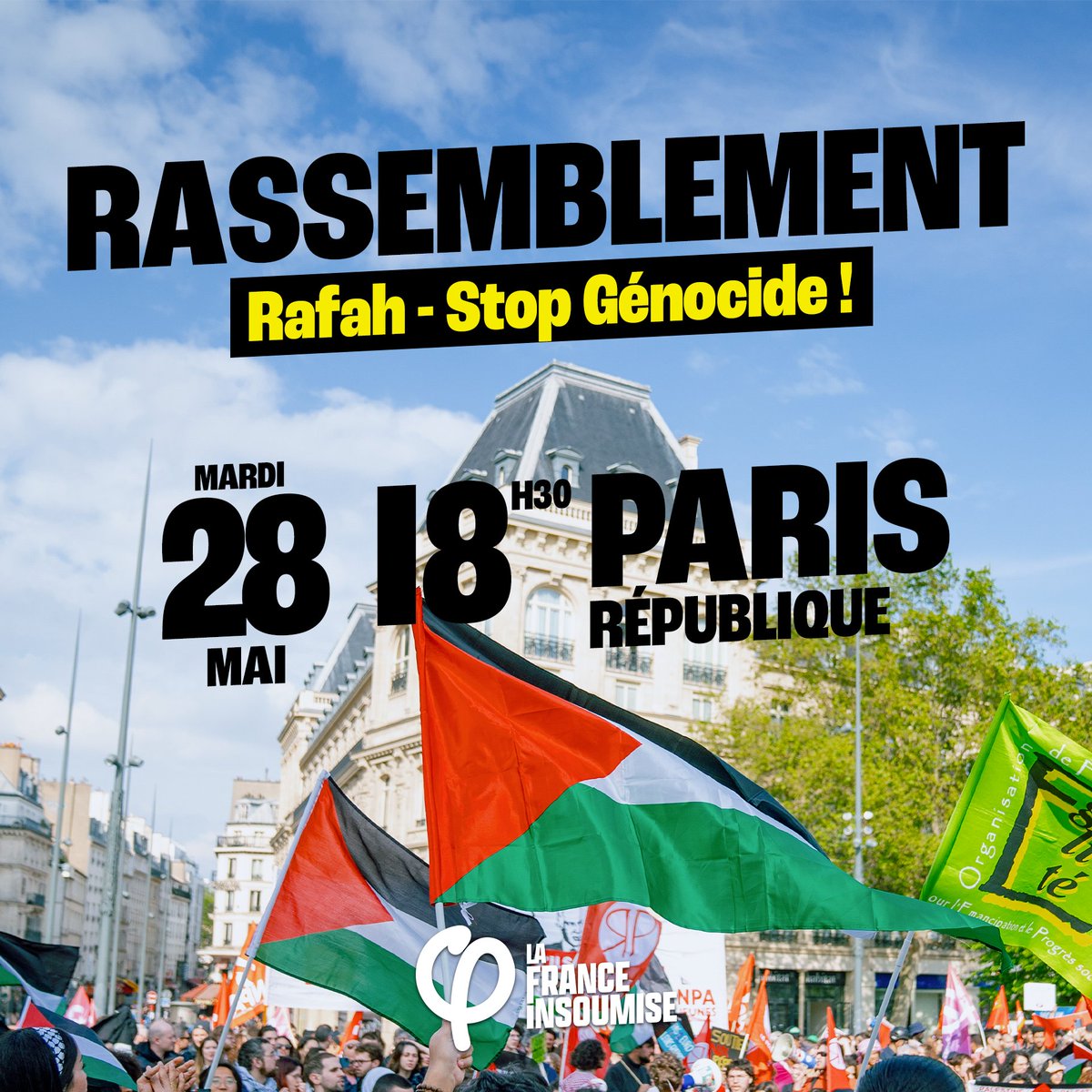 On se retrouve à 18h au rassemblement pour dire stop au génocide. Puis à 20h ce soir pour continuer à faire du bruit avec le Manifestival. Ils veulent nous censurer, ils n'y arriveront jamais. Pour Gaza, pour Rafah, on fait du bruit jusqu'au 9 juin.