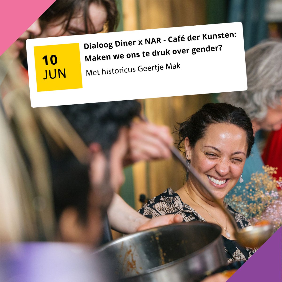 SG_UU's tweet image. Eet en praat mee bij de derde editie van de Dialoog Diners x NAR - Café der Kunsten. Samen met historicus Geertje Mak gaan we in op de vraag waarom genderidentiteit ons zo bezig houdt.
Bestel je ticket via: sg.uu.nl/agenda/2024/ma…
Foto door Ward Mevis.