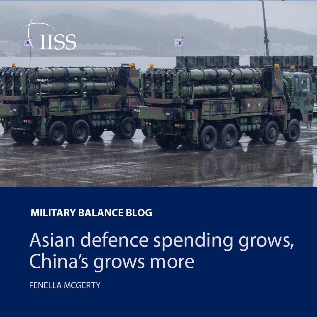 Despite three consecutive years of strong real defence-spending growth in the Asia-Pacific, China’s share of overall spending continues to increase, from 38% in 2014 to 44% this year.

Read Fenella McGerty’s #MilitaryBalance analysis ahead of #SLD24 bit.ly/4bqzpos