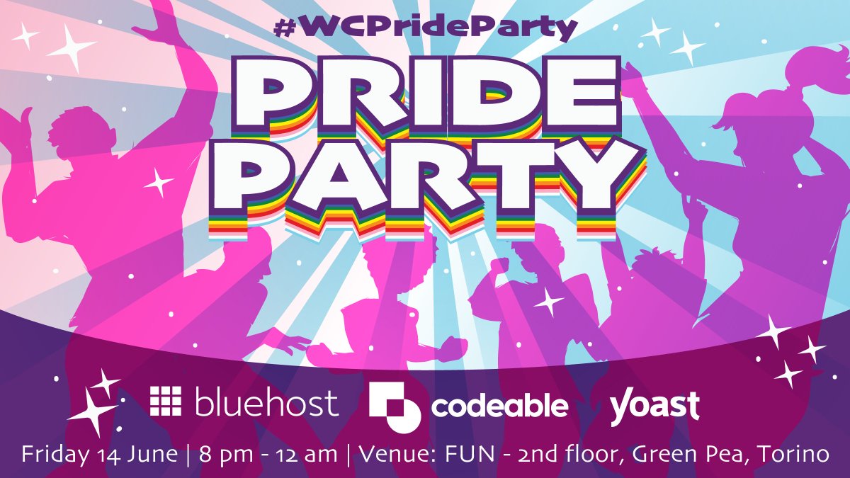 If you're attending @WCEurope in Torino in a couple weeks, be sure to also join the #WCPrideParty we're hosting along with @bluehost & @codeablehq! 🌈 Be prepared for surprise acts, good company and great music 🎶 Sign up today! 👉🏼 rsvp.lgbt #WCEU #WCEU2024