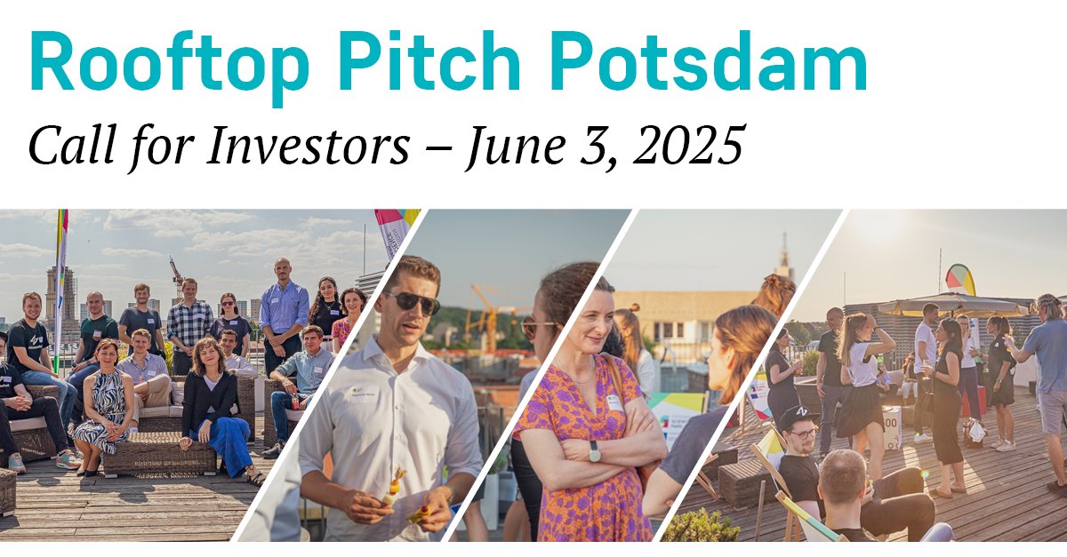 📢Call for Investors! 🚀Am 11. Juni präsentieren wir beim #𝗥𝗼𝗼𝗳𝘁𝗼𝗽𝗣𝗶𝘁𝗰𝗵𝗣𝗼𝘁𝘀𝗱𝗮𝗺 10+2 innovative #Startups der Hauptstadtregion von #Gesundheit bis #Robotik!   

Melden Sie sich jetzt an 👉potsdam-sciencepark.de/de/artikel/roo…

#VC #VentureCapital #Finanzierung #Investition