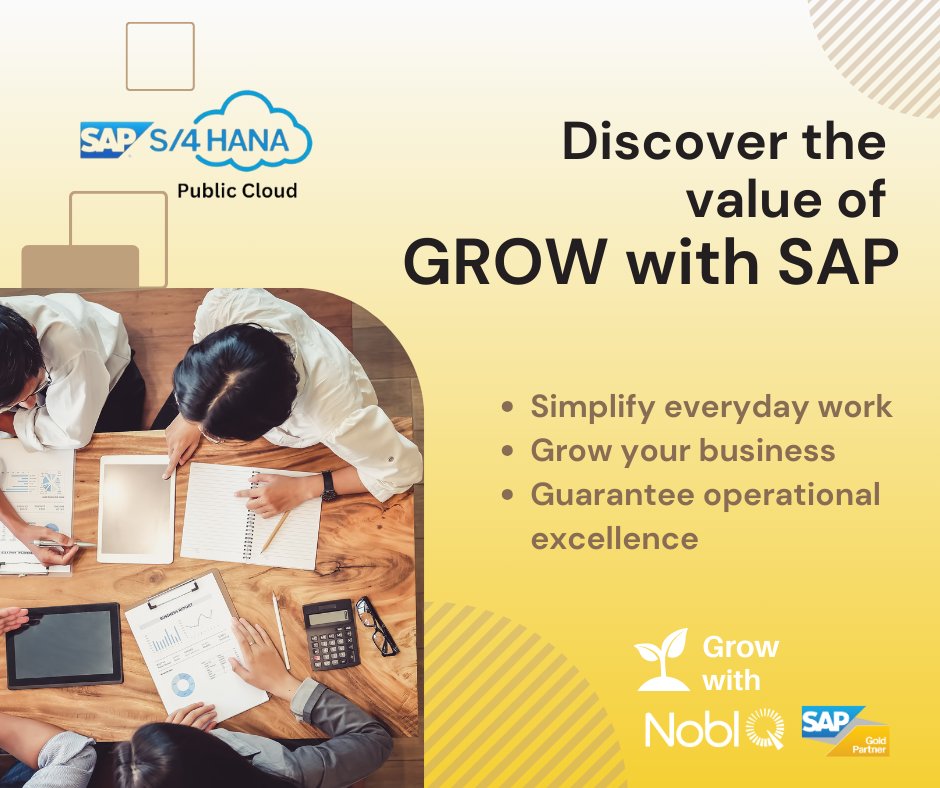 Discover the value of GROW with SAP! 
Simplify daily tasks with AI and real-time insights for smarter decisions and accelerate growth with comprehensive ERP solutions and industry best practices. 

#GROWithSAP #ai #noblq #clouderp #s4hana