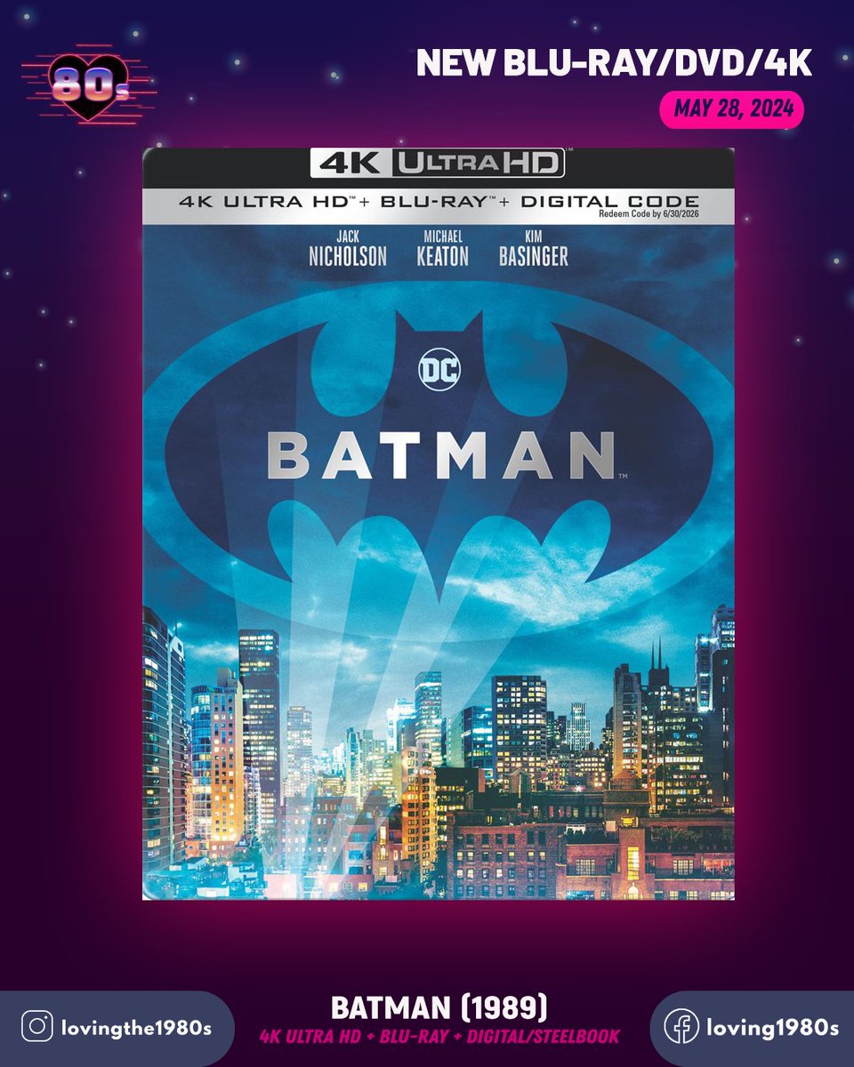 Don't miss out on today's 4K HD release of Batman (1989).📷 📷Grab your copy: joblo.com #Lovingthe80s #80sNostalgia #Batman #MichaelKeaton