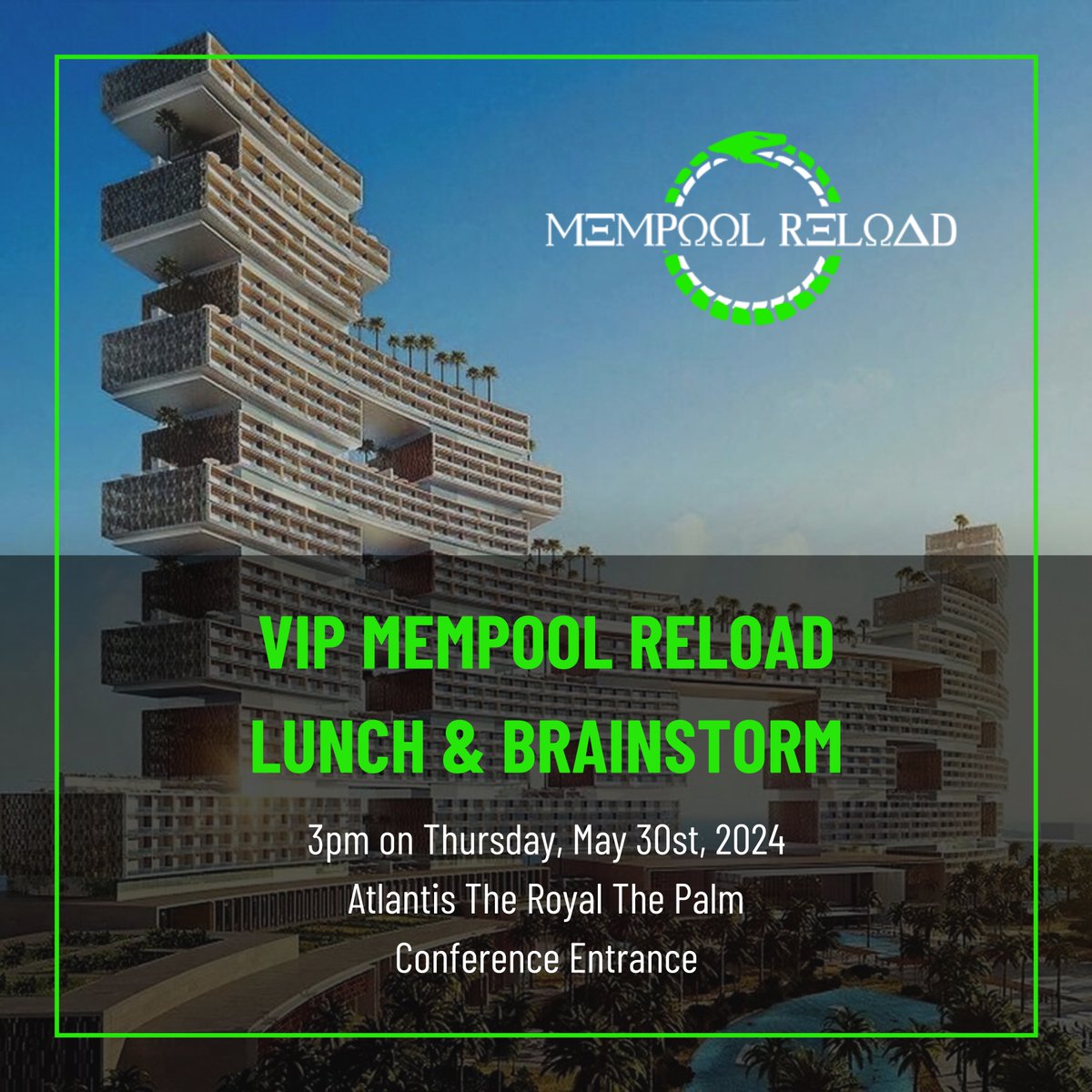 Join the VIP Mempool Reload: Lunch &amp; Brainstorming on Digitally Enabled Free Zones of the Future on Thursday at 3 PM! 🌐

💫Enjoy gourmet meals, collaborate on innovative ideas, and gain insights from top speakers.
Limited seats available.
➡️Sign up here: lu.ma/huw8g7h8