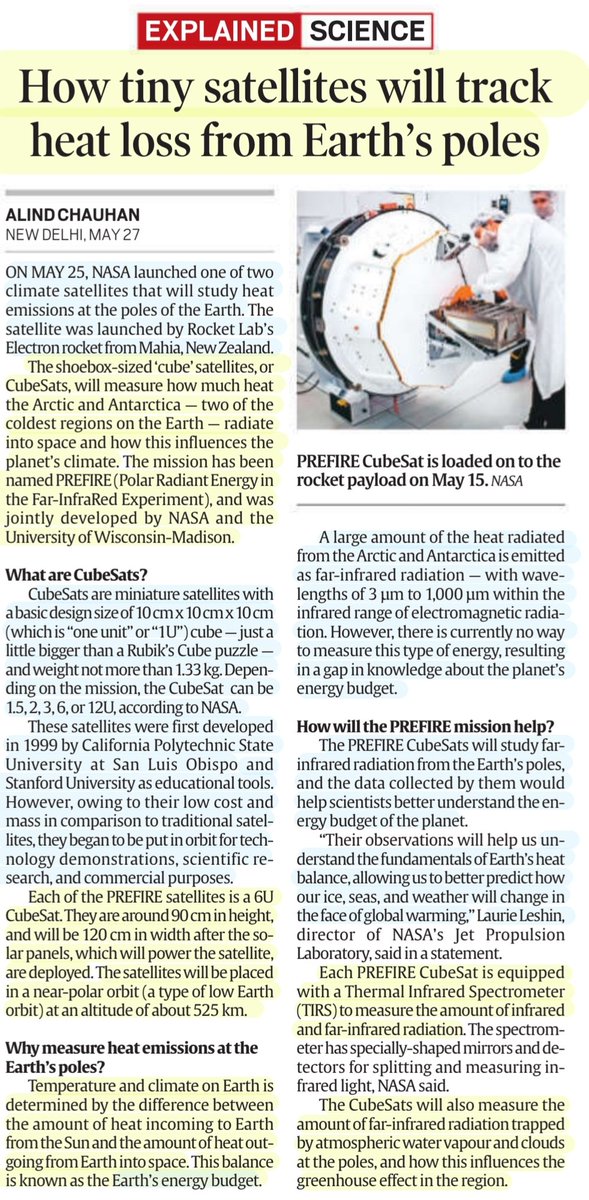 #PREFIRE 'How tiny satellites will track Heat loss frm Earth's Poles' :Explained by Sh Alind Chauhan @alindchauhan CubeSats,its workings, benefits,Prefire Mission,need to measure #Heat emissions on poles,#Arctic #Antarctica,Earth's #Energy budget & More info #UPSC Source:IE