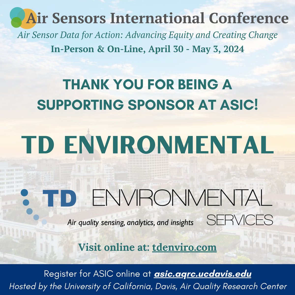 Thank you again to TD Environmental Services for being a supporting sponsor at ASIC California 2024! Learn more about TD Environmental at tdenviro.com #TDEnviro #ASIC2024 #airquality #airsensors #lowcostsensors