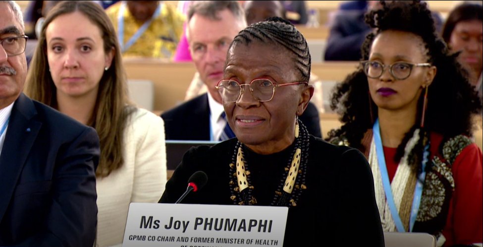 At #WHA77 strategic roundtable on #healthforall, #allforhealth, @JoyPhumaphi_ , @TheGPMB Co-Chair: ⏰If we do not invest now in @WHO, if we don't invest now in #pandemicpreparedness, we will pay a much higher price in a few years. #sustainedfinancing has been @TheGPMB's key ask