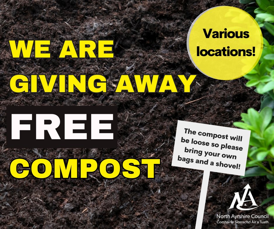 🍅🥕🌻Compost created from food and garden waste across North Ayrshire is being given away free to residents.
Gardeners and growers are invited by the Council’s Waste Services team to collect some compost for gardens or allotments.
Full details are here: tinyurl.com/2dwkbu7e