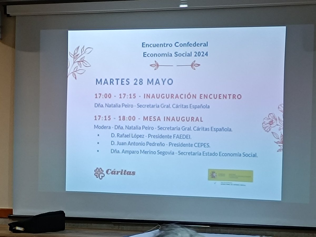 Hoy, nuestro presidente de <a href="/aseircam/">aseircam</a>, participa en la mesa inaugural del Encuentro Confederal de Economía Social de <a href="/_CARITAS/">Cáritas Española ✳️</a> junto a <a href="/NatPeiro/">Natalia Peiro</a> secretaria general de #Caritas, <a href="/japedreno/">Juan Antonio Pedreño</a> presidente de <a href="/CEPES2/">CEPES</a> y <a href="/segovia_merino/">Amparo Merino Segovia</a> secretaria de estado de ES <a href="/empleogob/">Ministerio Trabajo y Economía Social</a>