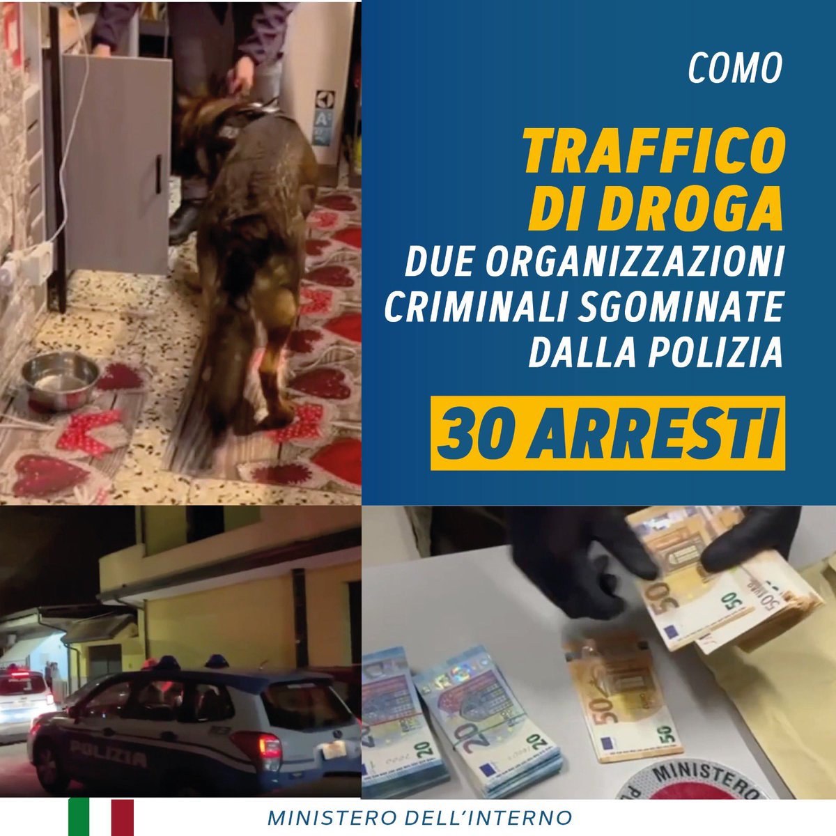 Vasta operazione della @poliziadistato in provincia di Como. Sgominate due organizzazioni criminali dedite al traffico di droga e alla gestione di numerose piazze di spaccio. Gli indagati sono accusati anche di associazione armata, estorsione e usura, reati aggravati dal metodo