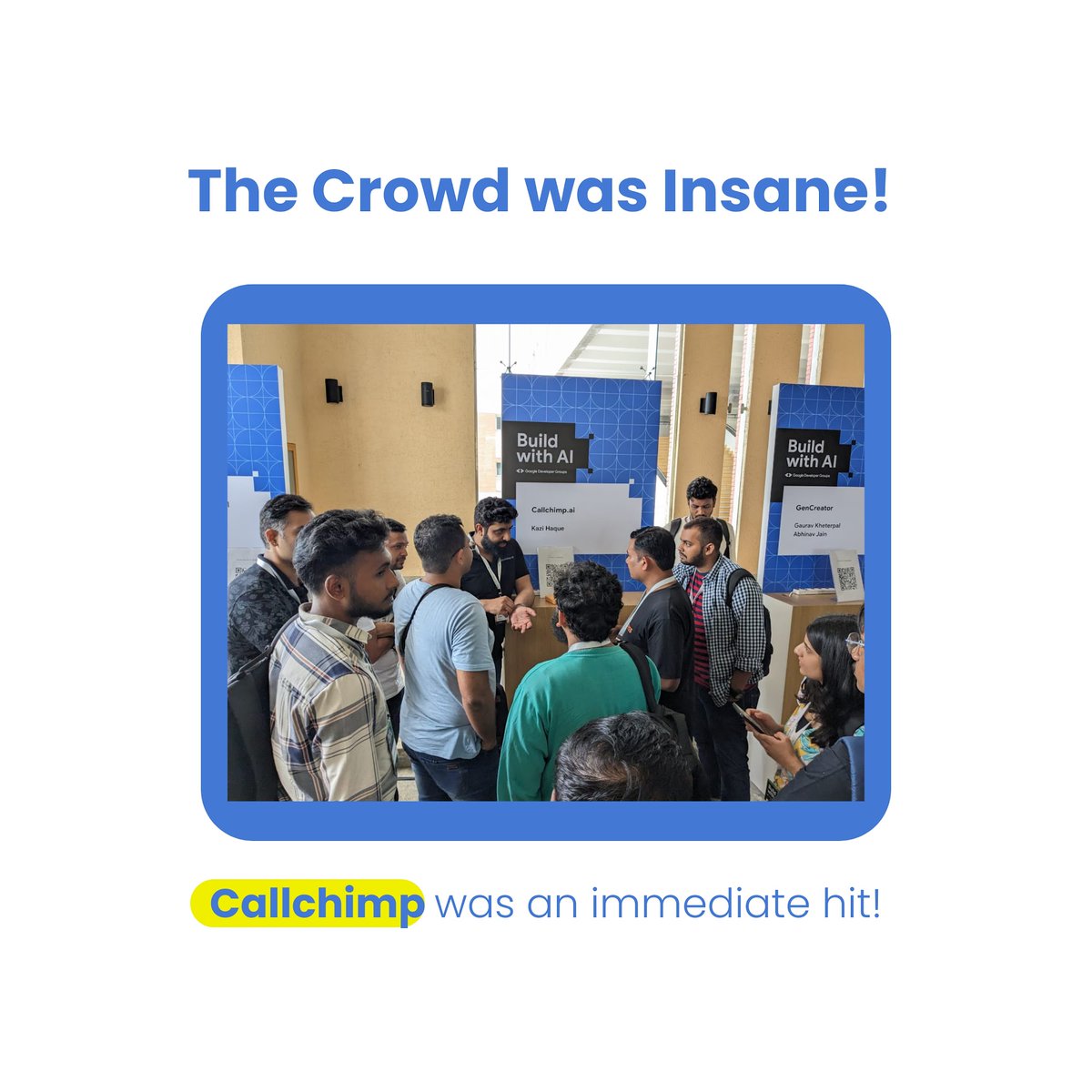 dynopii's tweet photo. We were at the "Build with AI Roadshow" Bengaluru and the experience was incredibe!  

If you spotted us, comment down below! 
Or send us an email to hello@callchimp.ai 

#callchimp #buildwithai #TechInnovation #aistartup #responsibleai #googledevelopers #googledevs https://t.co/vqxDywQ8Lf