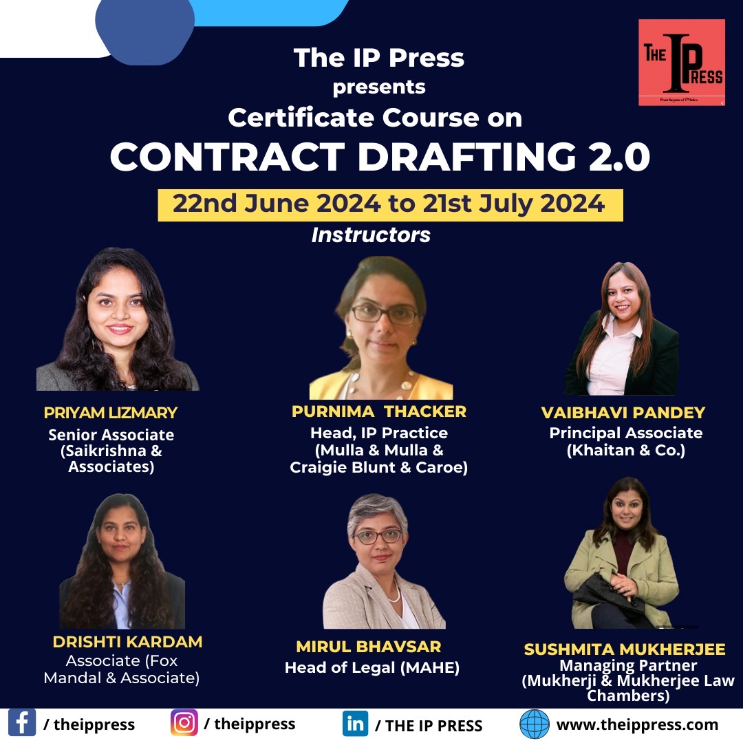 theippress's tweet image. 🖊️ Join our Contract Drafting 2.0 course from June 22 to July 21, 2024! Learn from top legal experts and enhance your skills.

Register here:
theippress.com/2024/05/25/cer…

#ContractDrafting 📝 #LegalCourse 🎓 #IPPress 🖋️ #LawyerLife ⚖️