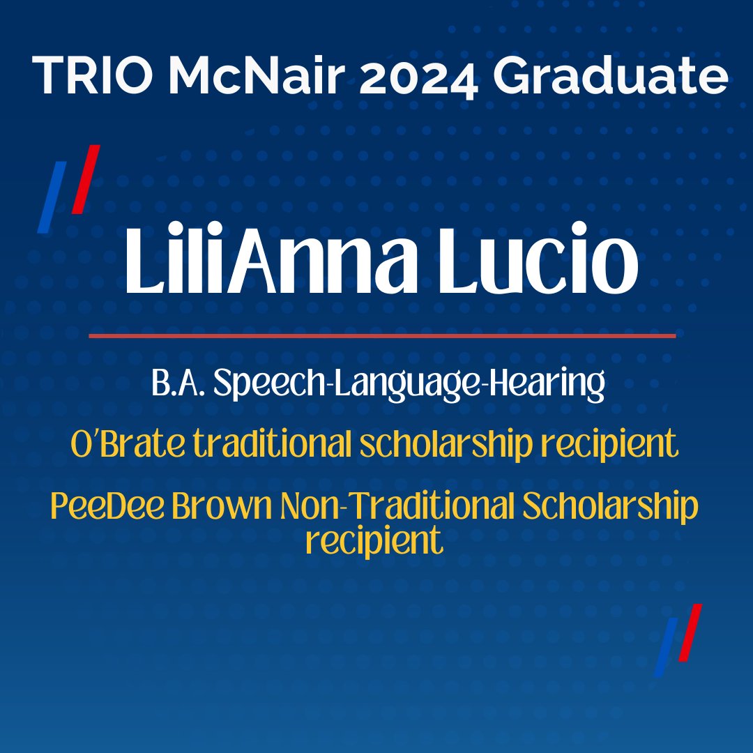 Join us in congratulating KU TRIO McNair graduate LiliAnna Lucio! LiliAnna received a B.A. in Speech-Language-Hearing: Sciences and Disorders.

Congratulations, LiliAnna! 🎓 #TRIOworks #McNairScholars #RockChalk