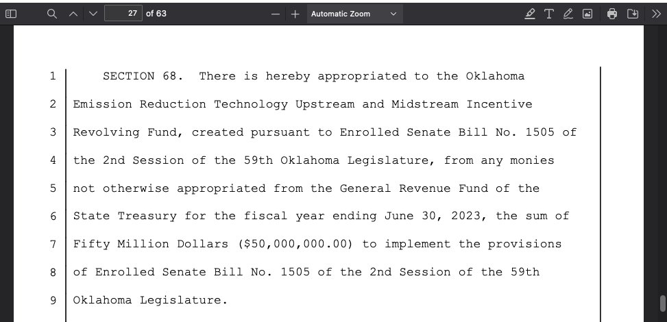 Took me a second, but I found the line item for this incentive in the General Appropriation bill passed by the JCAB committees on Monday. 
webserver1.lsb.state.ok.us/cf_pdf/2023-24… #okleg #okgov #oilandgas