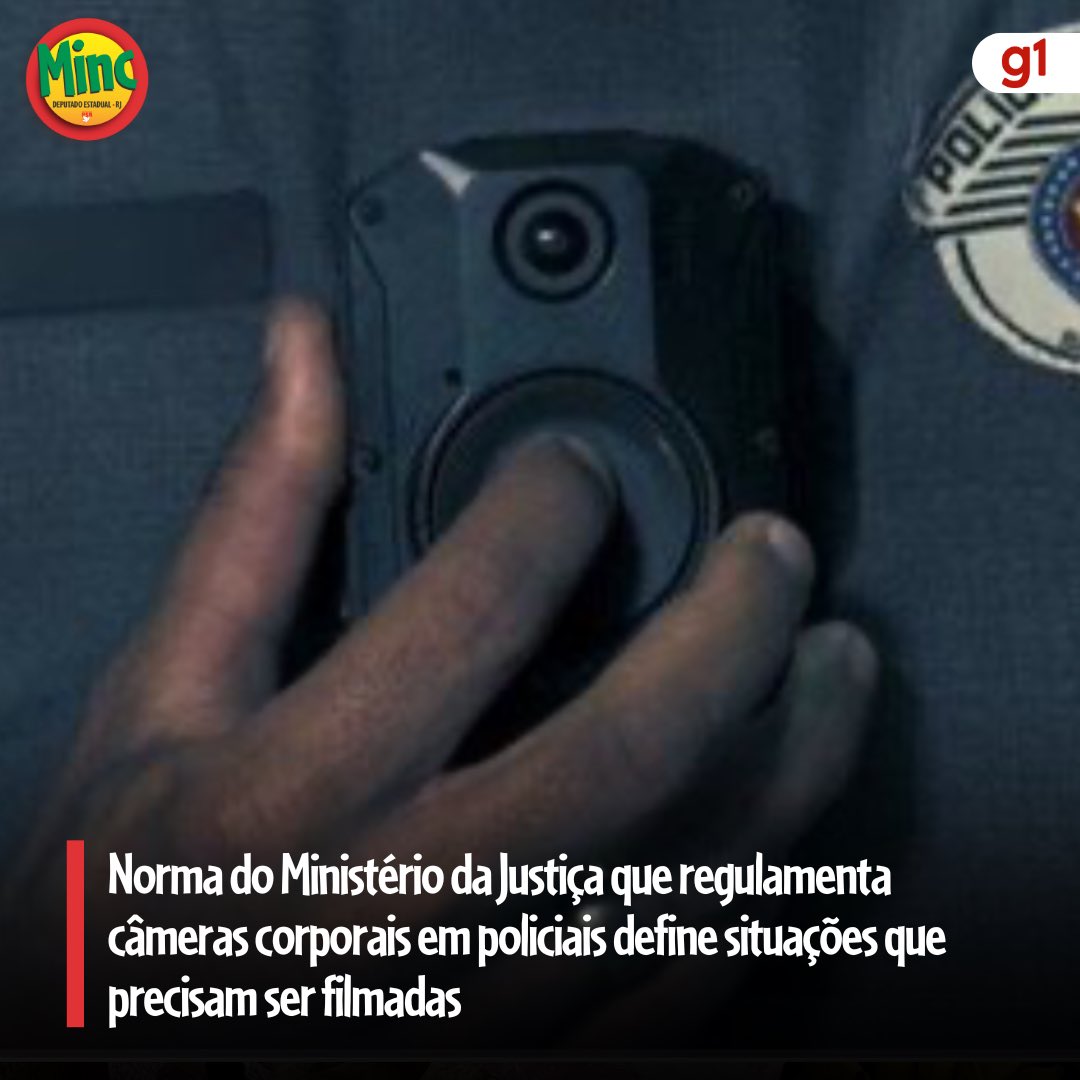 CÂMERAS EM UNIFORMES POLICIAIS: CUMPRA-SE! Boa norma do Ministério da Justiça regulamentando o uso de câmeras nos uniformes de policiais. Lembrando que fui autor da lei pioneira sobre esse tema, no Rio de Janeiro. O governador Claudio Castro, no início, queria excluir o Bope e