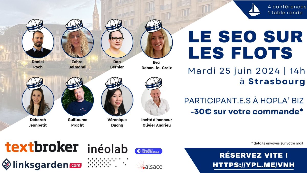 Vous avez participé à Hopla'Biz 2022 ou 2023 ? 

Venez au <a href="/seosurlesflots/">Le SEO sur les Flots</a> on vous offre 30€ sur le billet !

⚠️ le mardi 25 juin 2024 à partir de 14h à Strasbourg

toutes les infos, programme et code promo ici : linkedin.com/feed/update/ur…