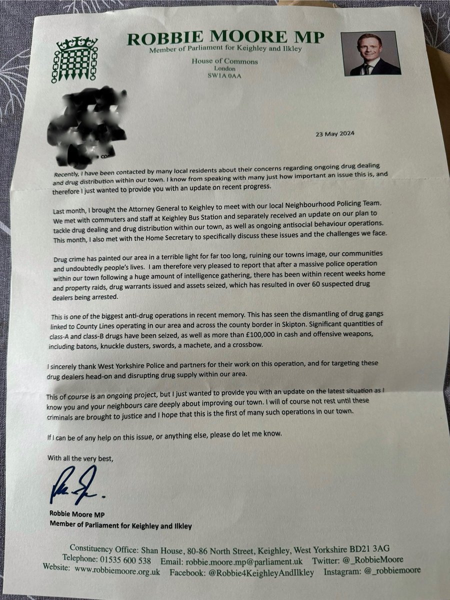 Why am I receiving this from @_RobbieMoore when I haven’t corresponded with him about the issues in his letter? Using taxpayers money to try and improved his 2% chance of holding his seat? Pathetic #keighley #ilkley